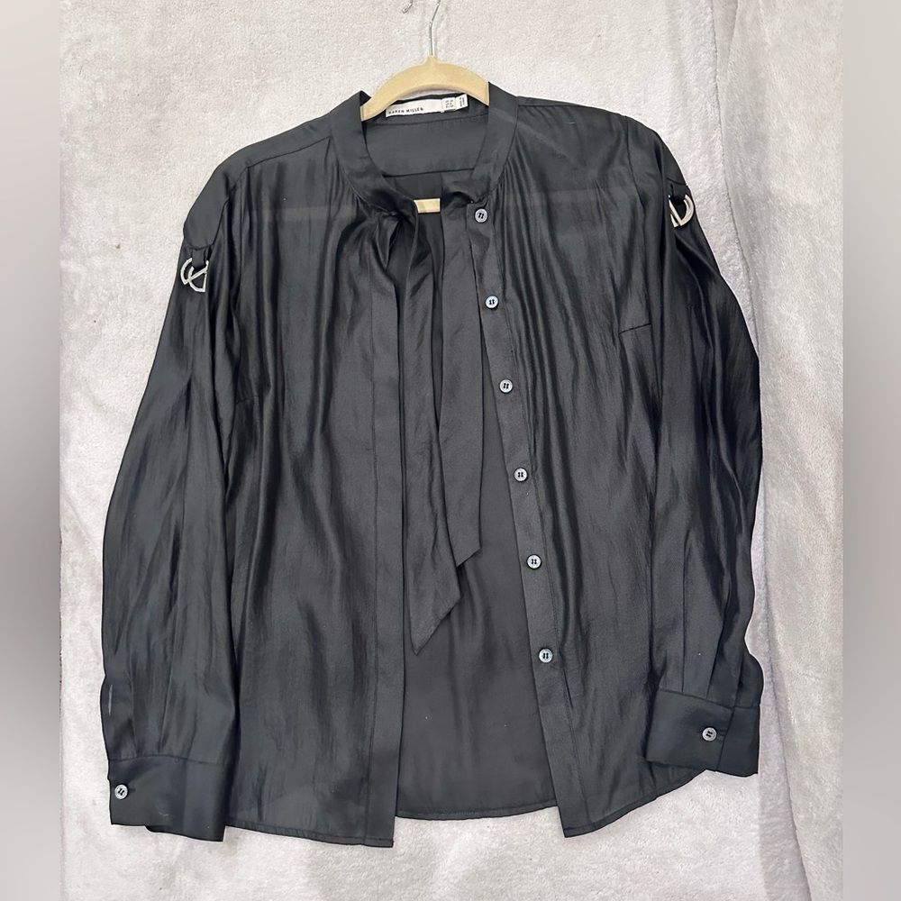 KAREN MILLEN size 6 black button down shirt